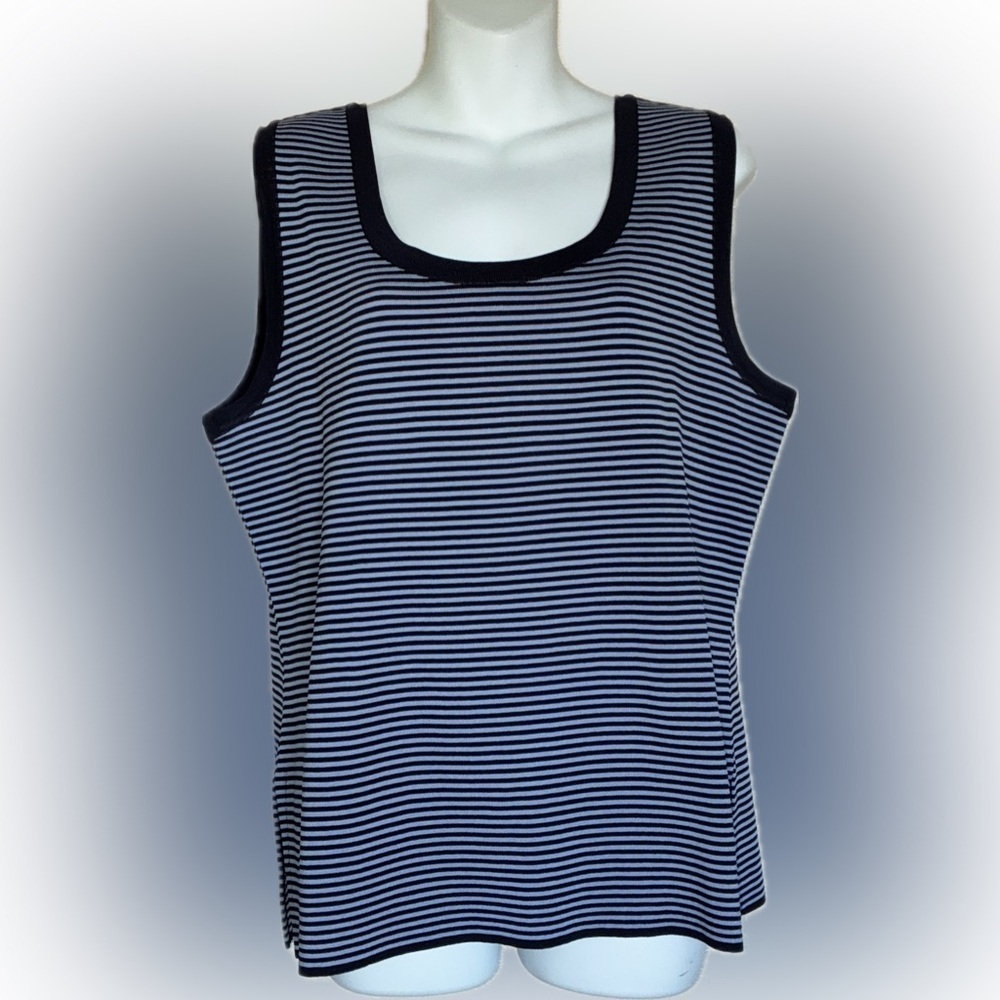 Misook striped knit tank, Women's XL Blue & White, split sides. EUC - Picture 3 of 15
